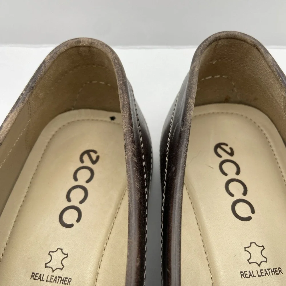 ECCO Leather Driving Loafers Mens Size 9.5 EU 43 Brown Moc Toe Slip On Comfort